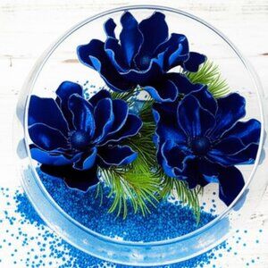Sapphire Blue Deluxe Velvet Magnolia Floral Stem Pick Holiday Craft Supplies